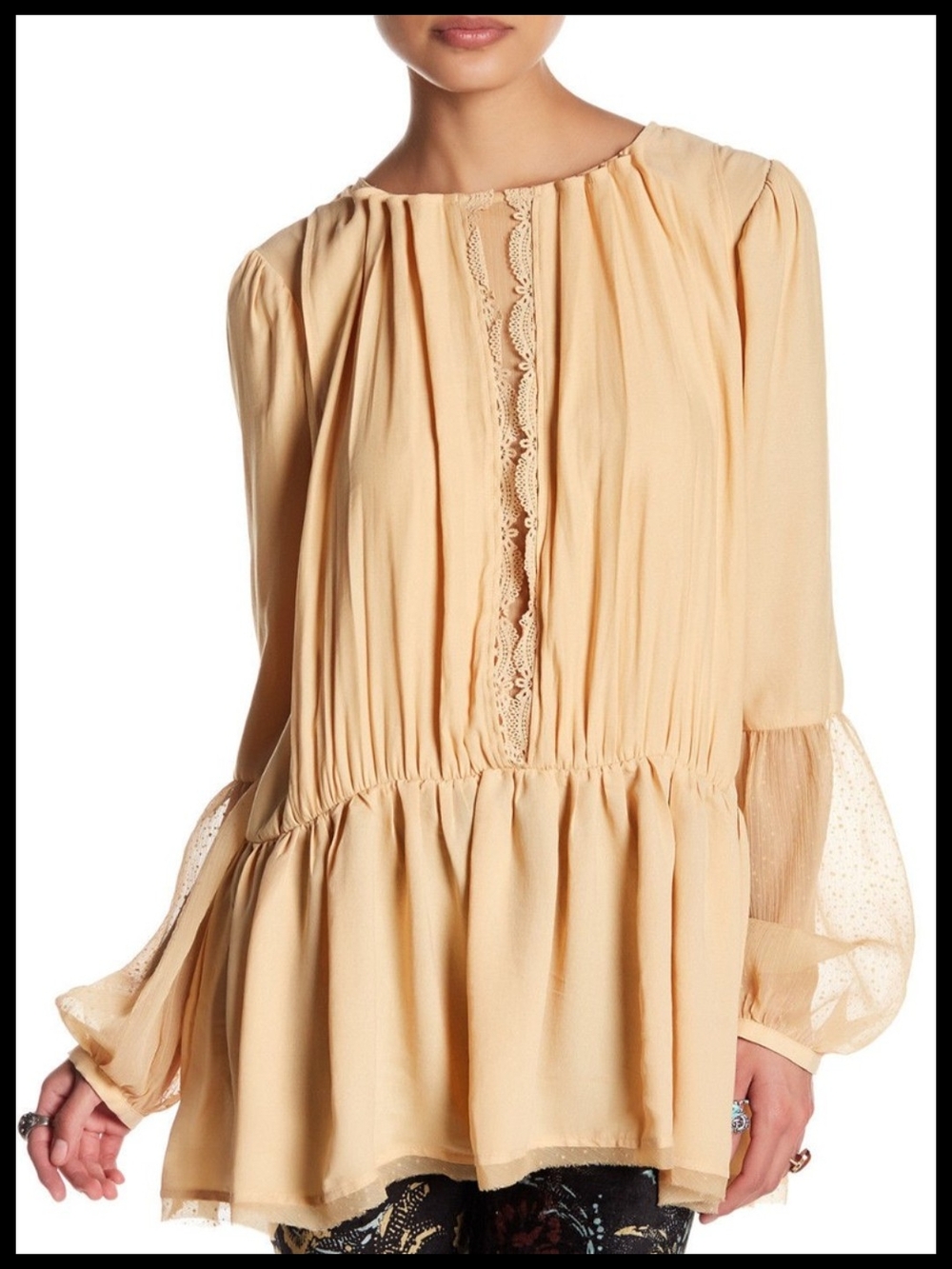 Free People Peplum Lace-Trim Blouse